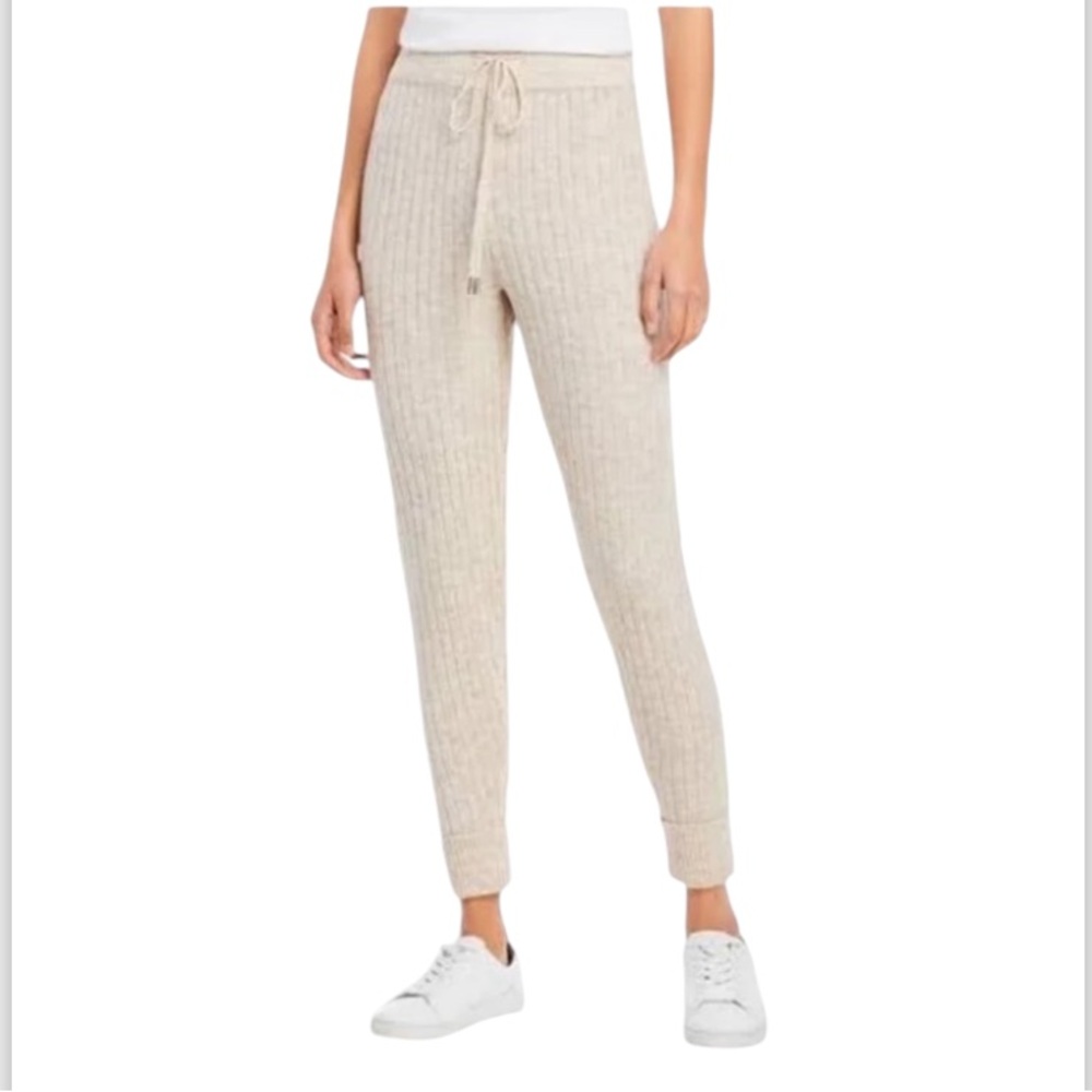 FREE PEOPLE Oatmeal Color Ribbed Cozy & Warm Sweater Joggers Drawstring Waist